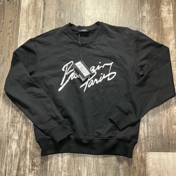 Balmain Black Crewneck Sweater with White Logo Size Small - Picture 6 of 12
